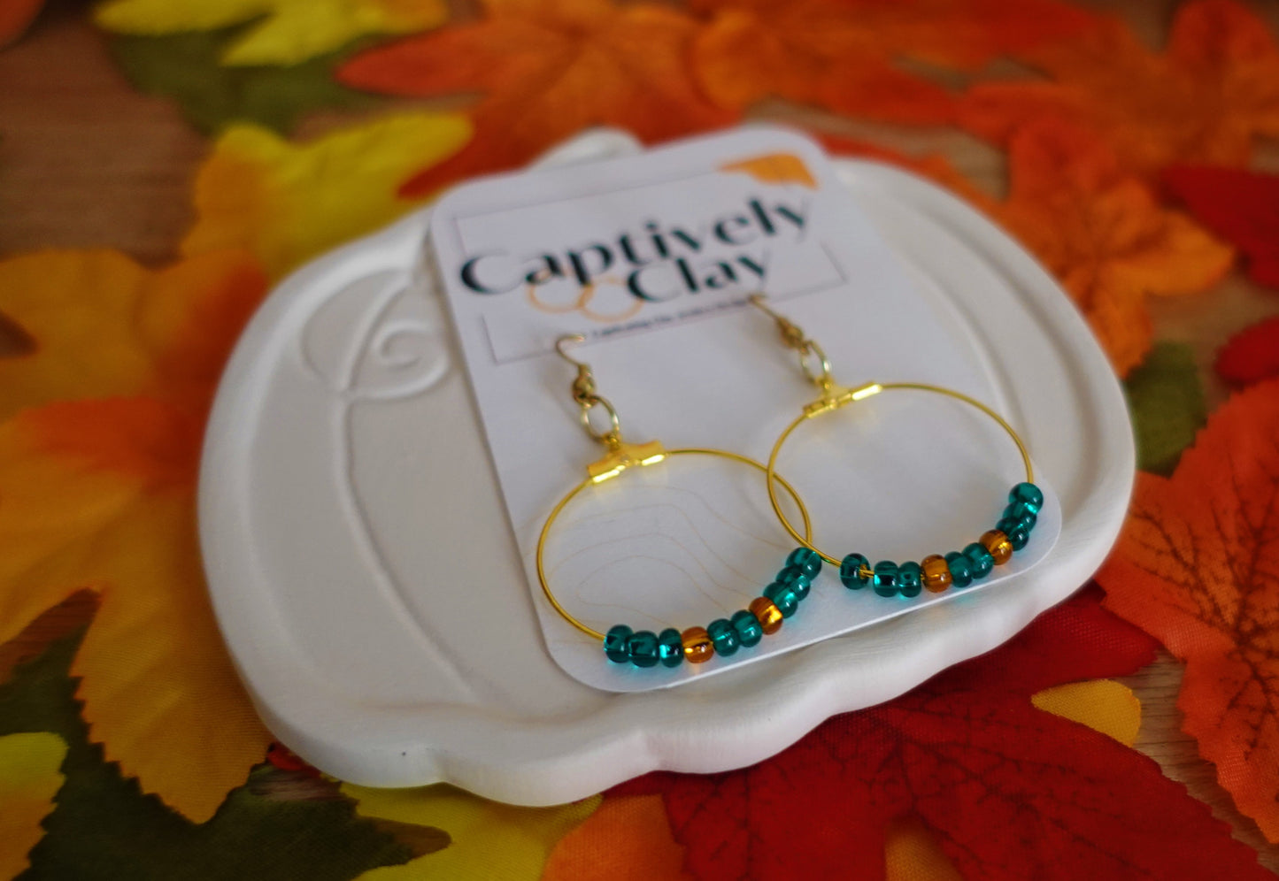 Beaded Mini Hoops - Turquoise + Orange