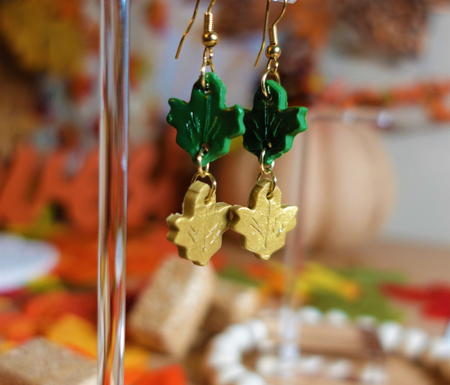 Fallen Leaves - Green + Gold Dangles