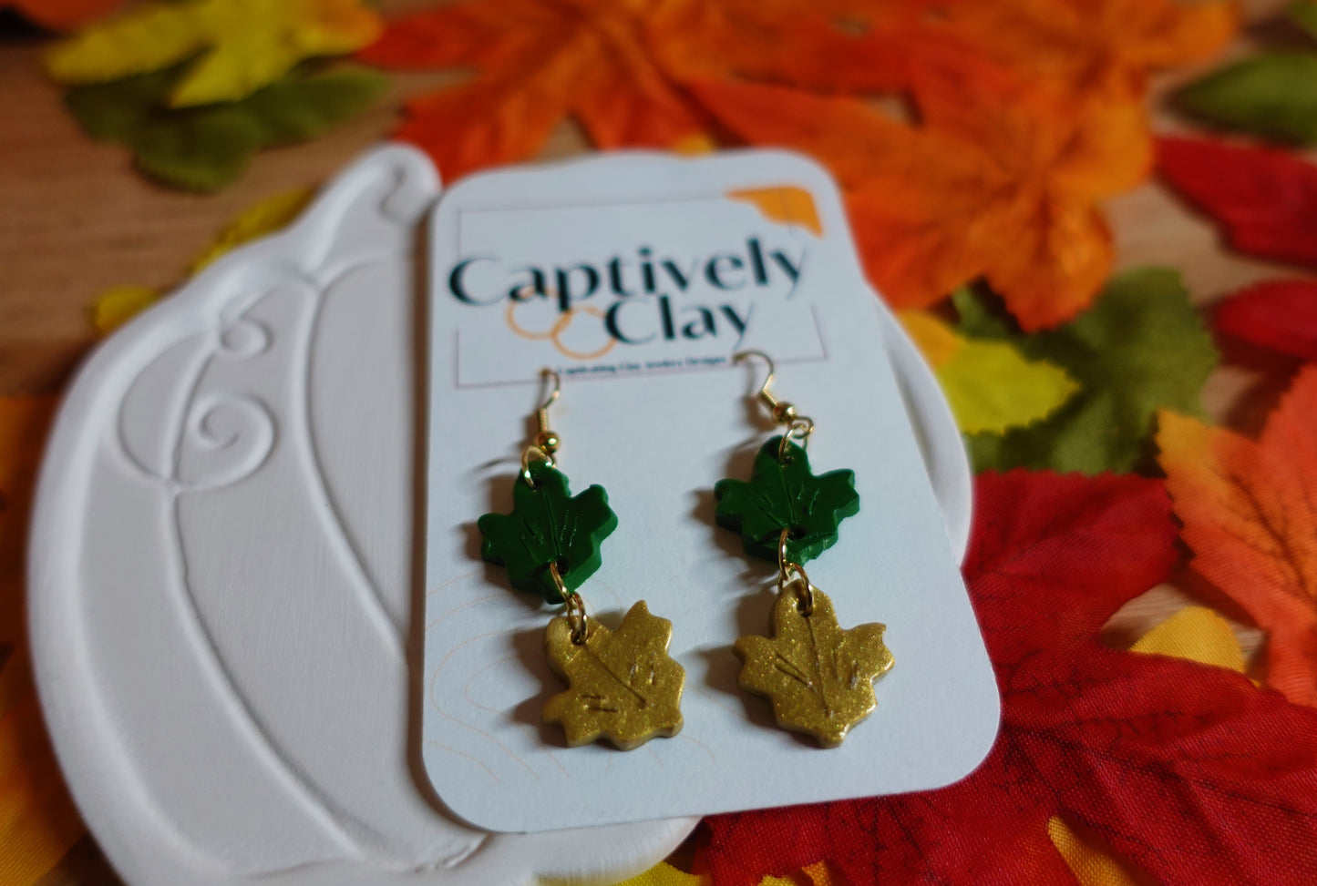 Fallen Leaves - Green + Gold Dangles