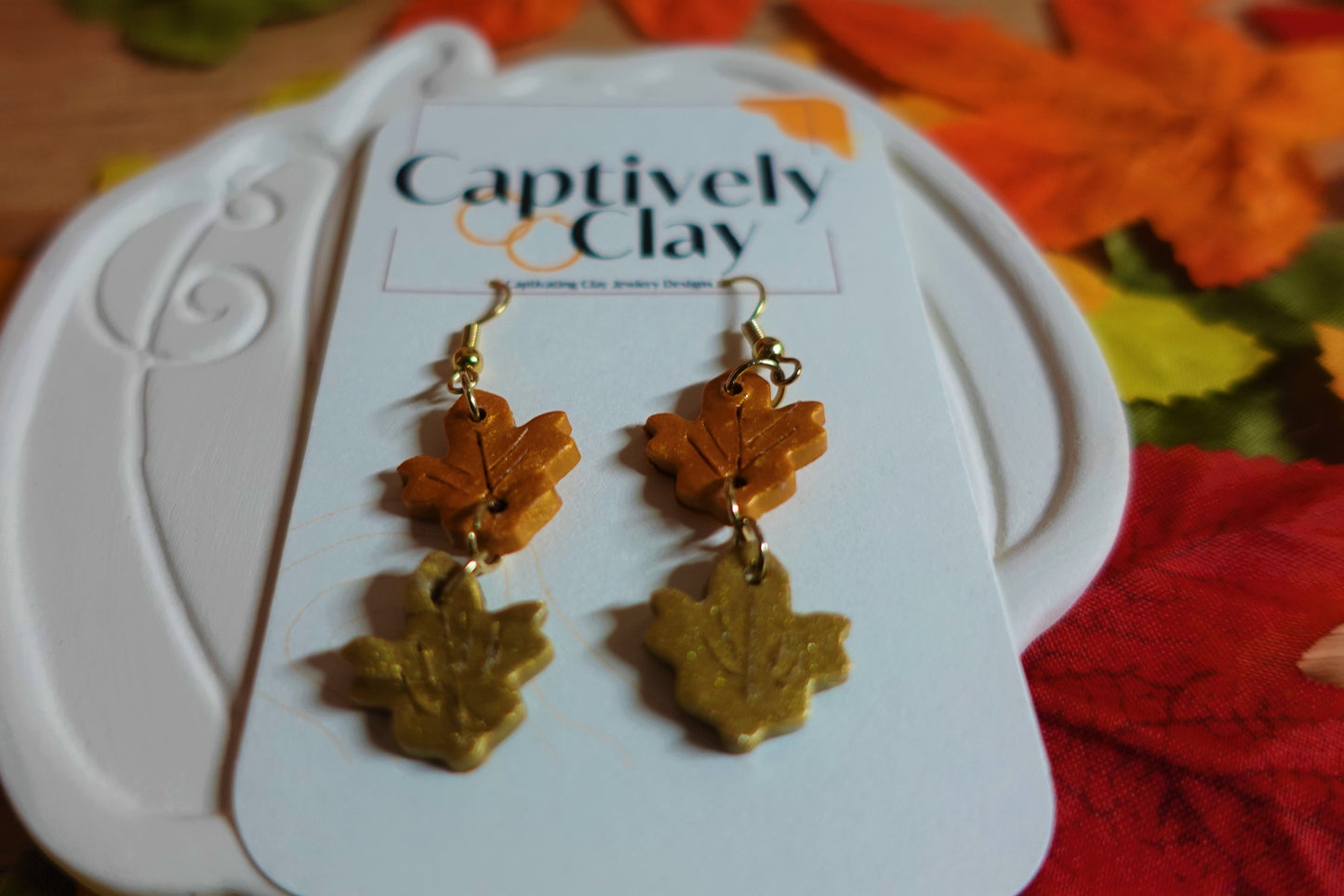 Fallen Leaves - Orange + Gold Dangles