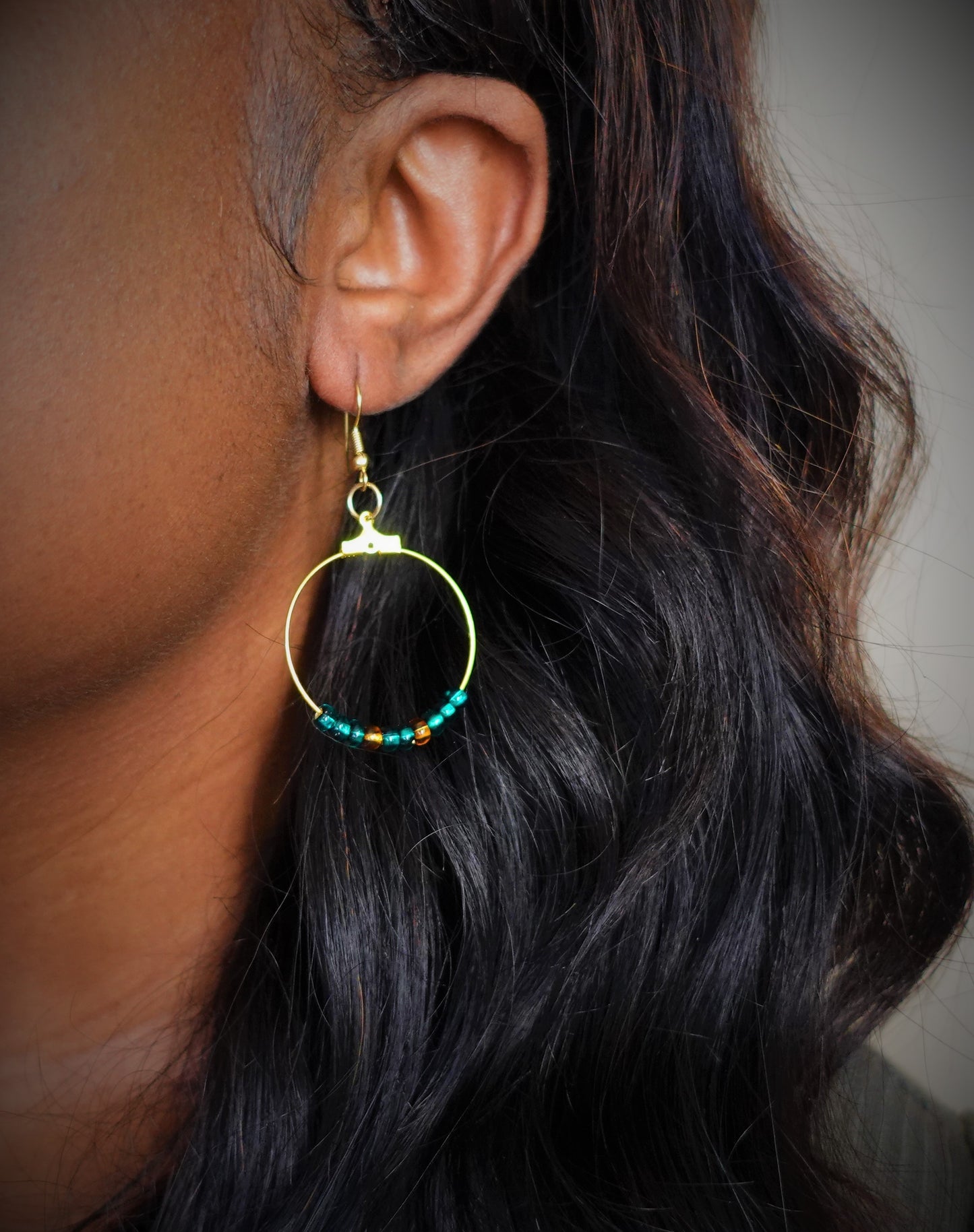 Beaded Mini Hoops - Turquoise + Orange