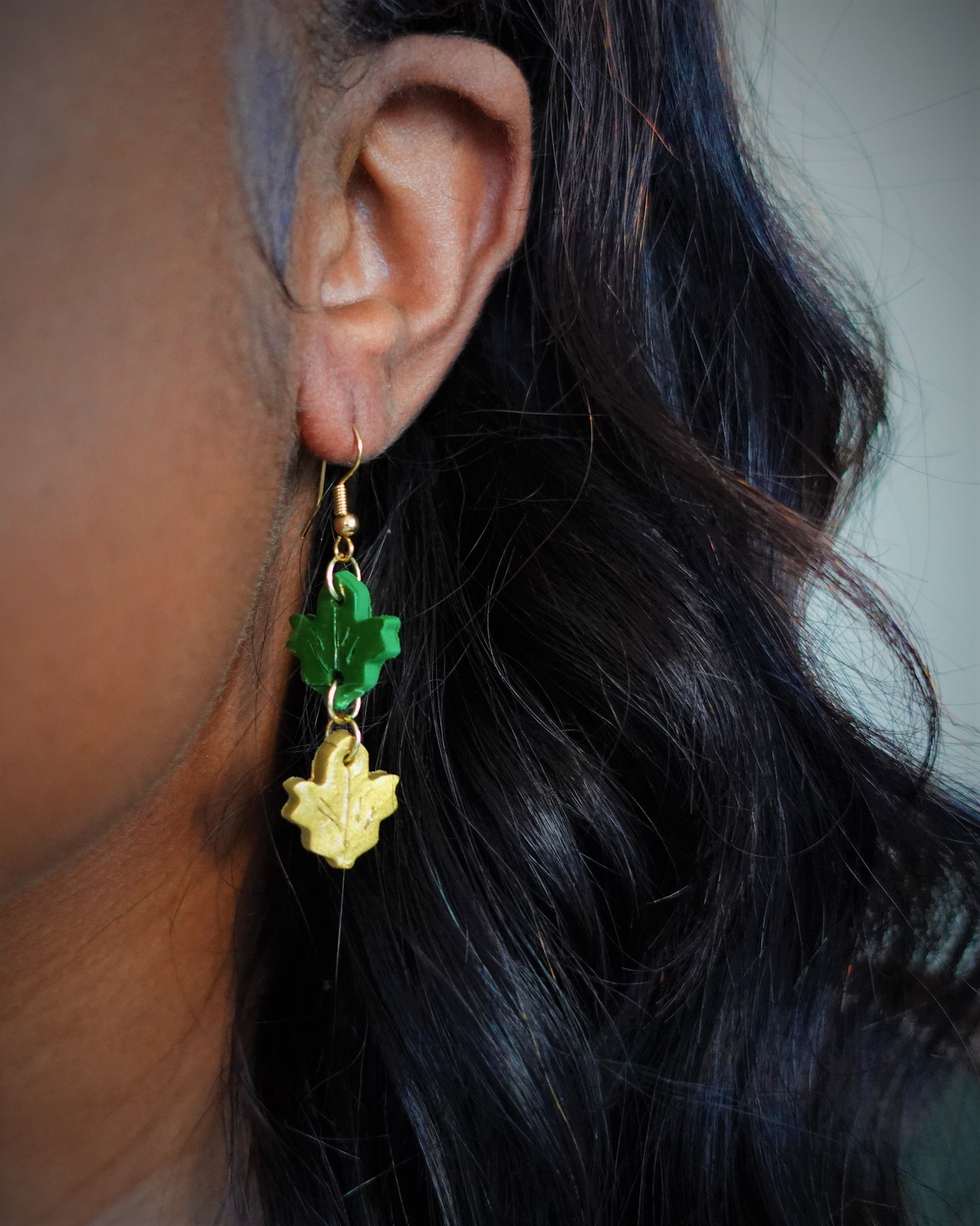 Fallen Leaves - Green + Gold Dangles