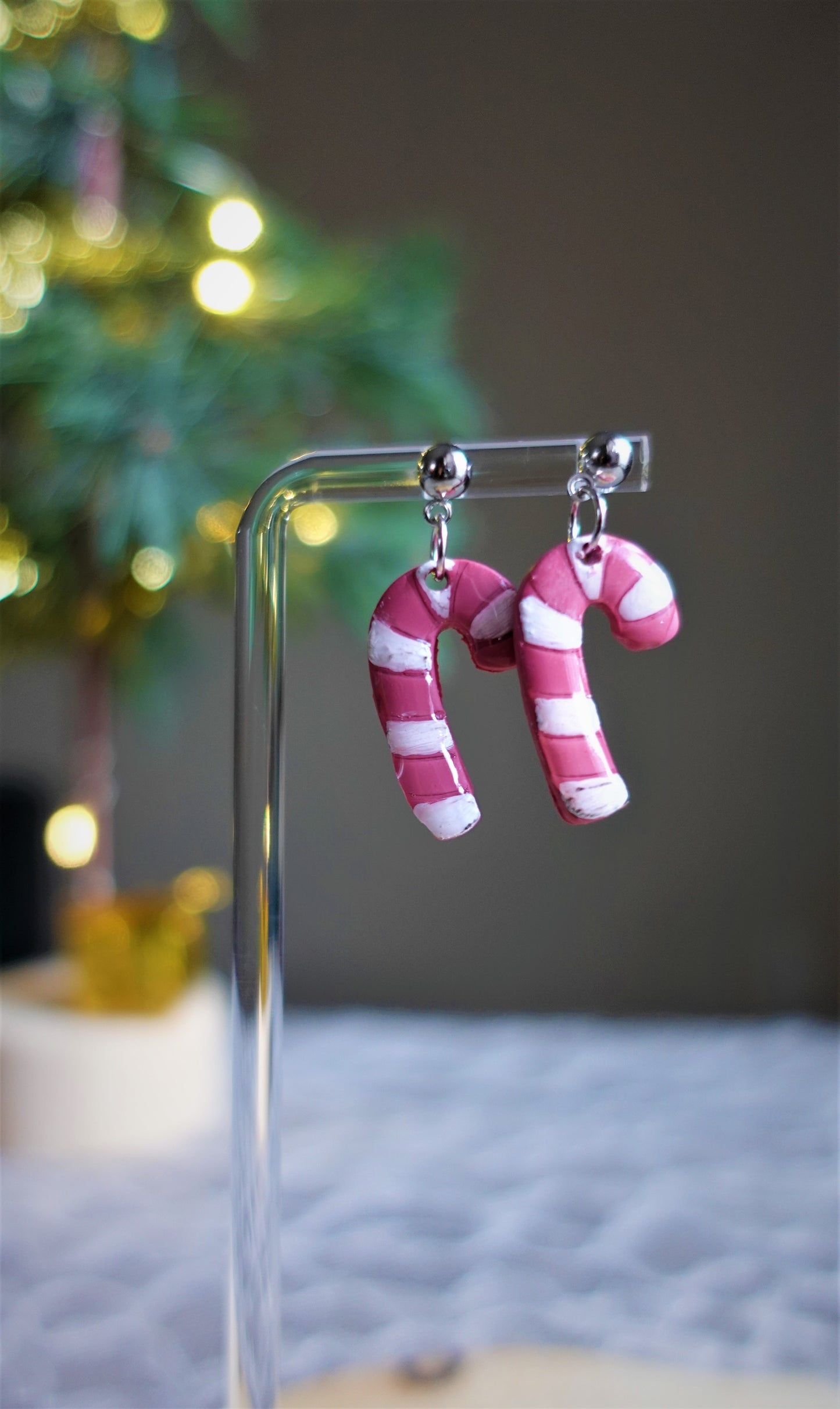 red and white peppermint earrings with silver components