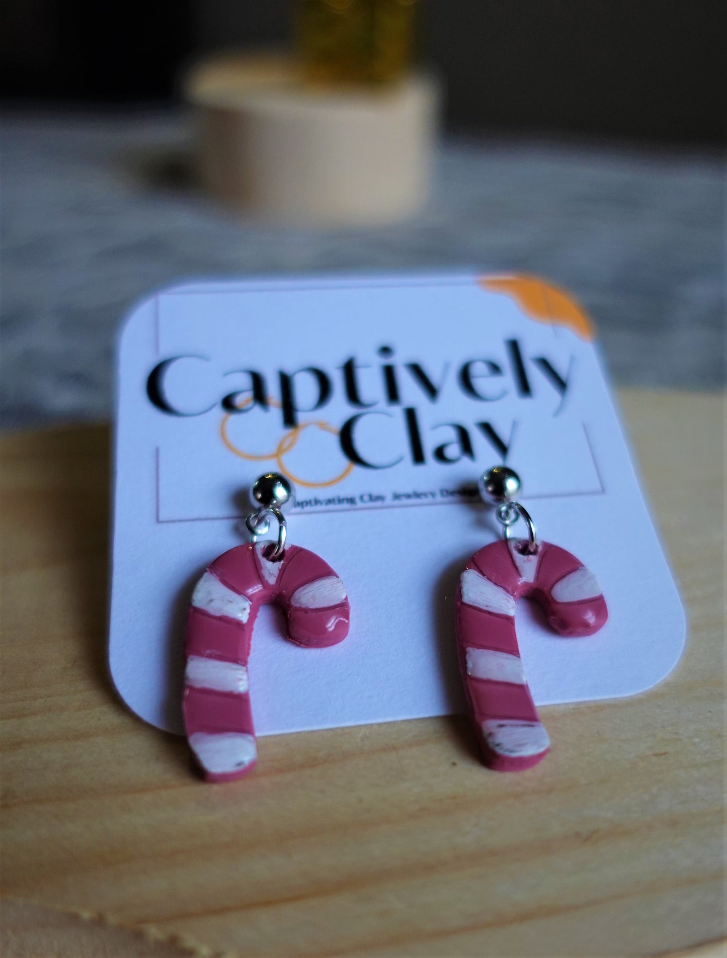 red and white peppermint earrings with silver components