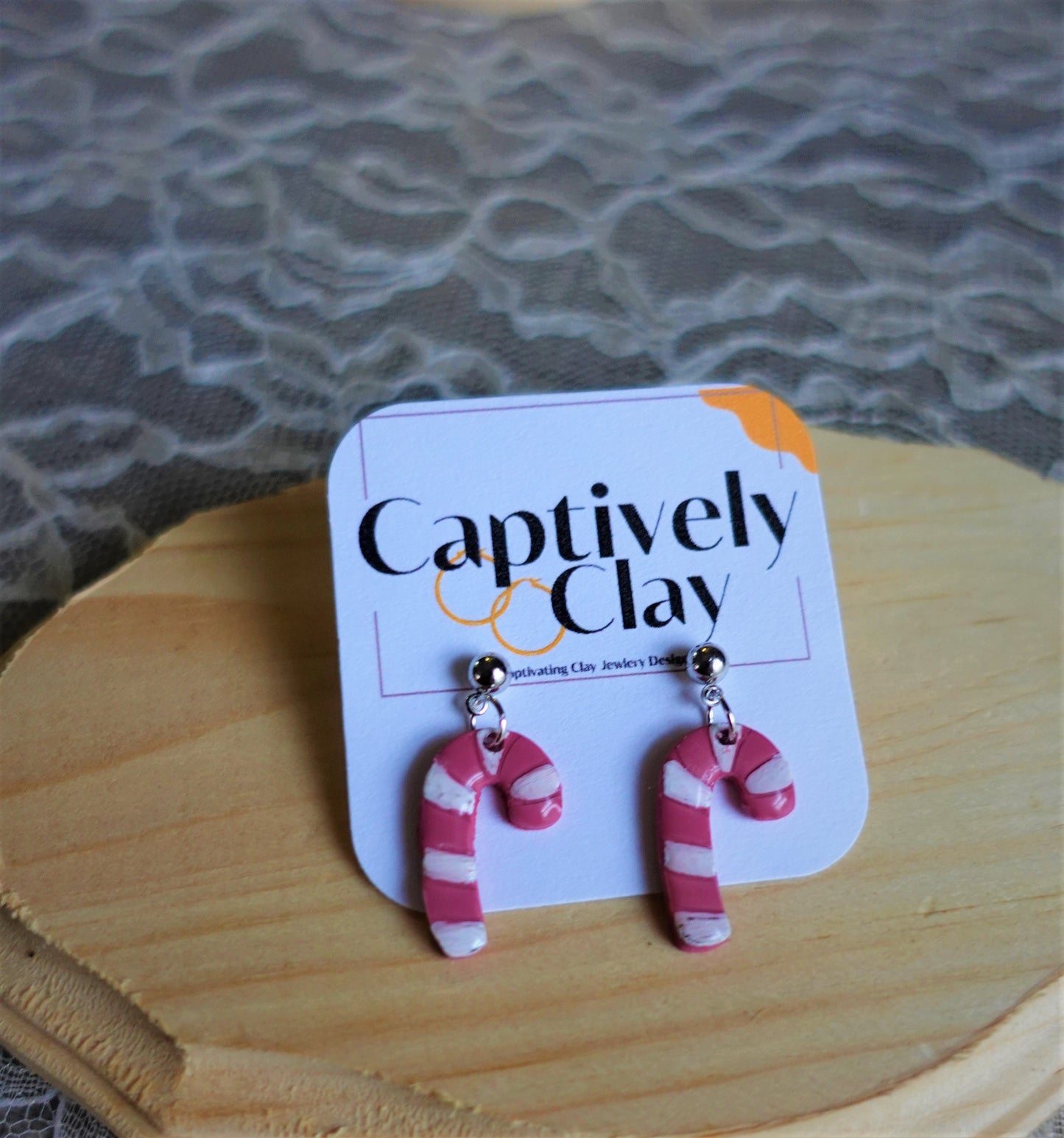 red and white peppermint earrings with silver components