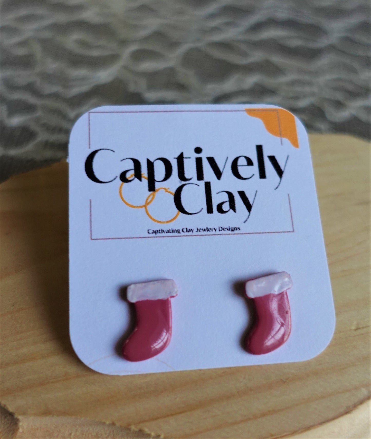 red and white Christmas stocking stud earrings